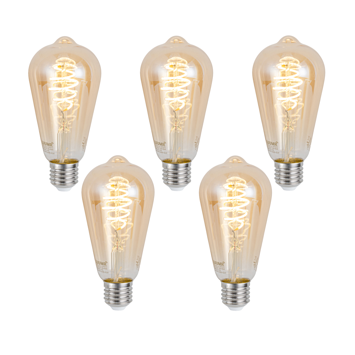 Sada 5 ks Chytré stmívatelné LED žárovky E27 ST64 jantarové 4