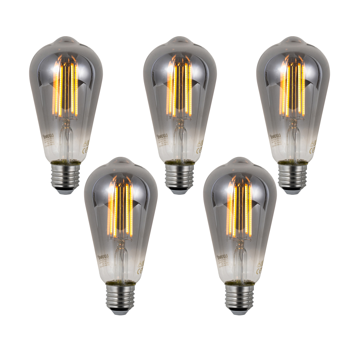 Sada 5 ks Chytré stmívatelné LED žárovky E27 ST64 kouřové 4