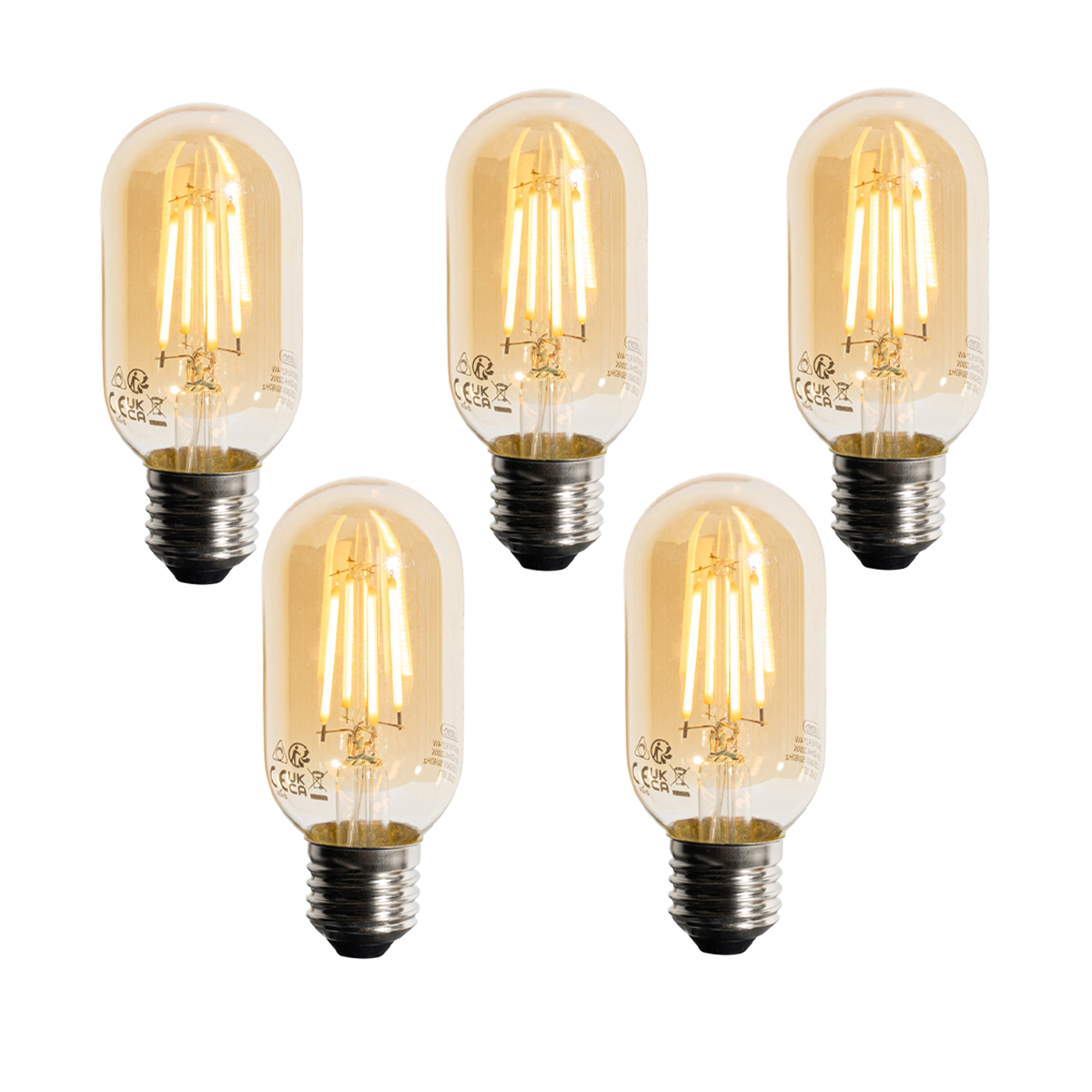 Sada 5 ks E27 Stmívatelná LED zlatá T45 4W 300 lm 2200K