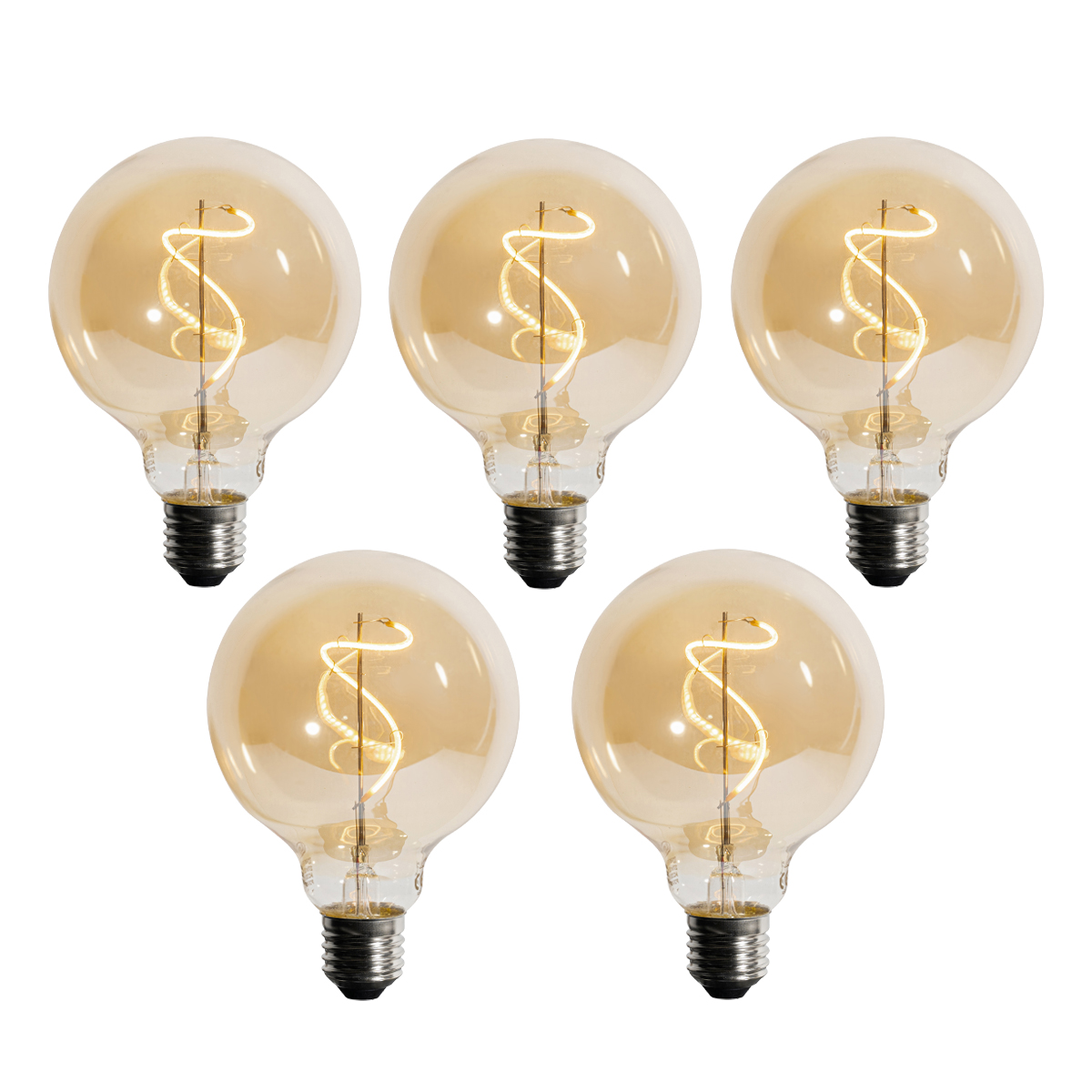 Sada 5 ks Stmívatelná LED spirálová žárovka E27 G95 4W 270lm 2200K