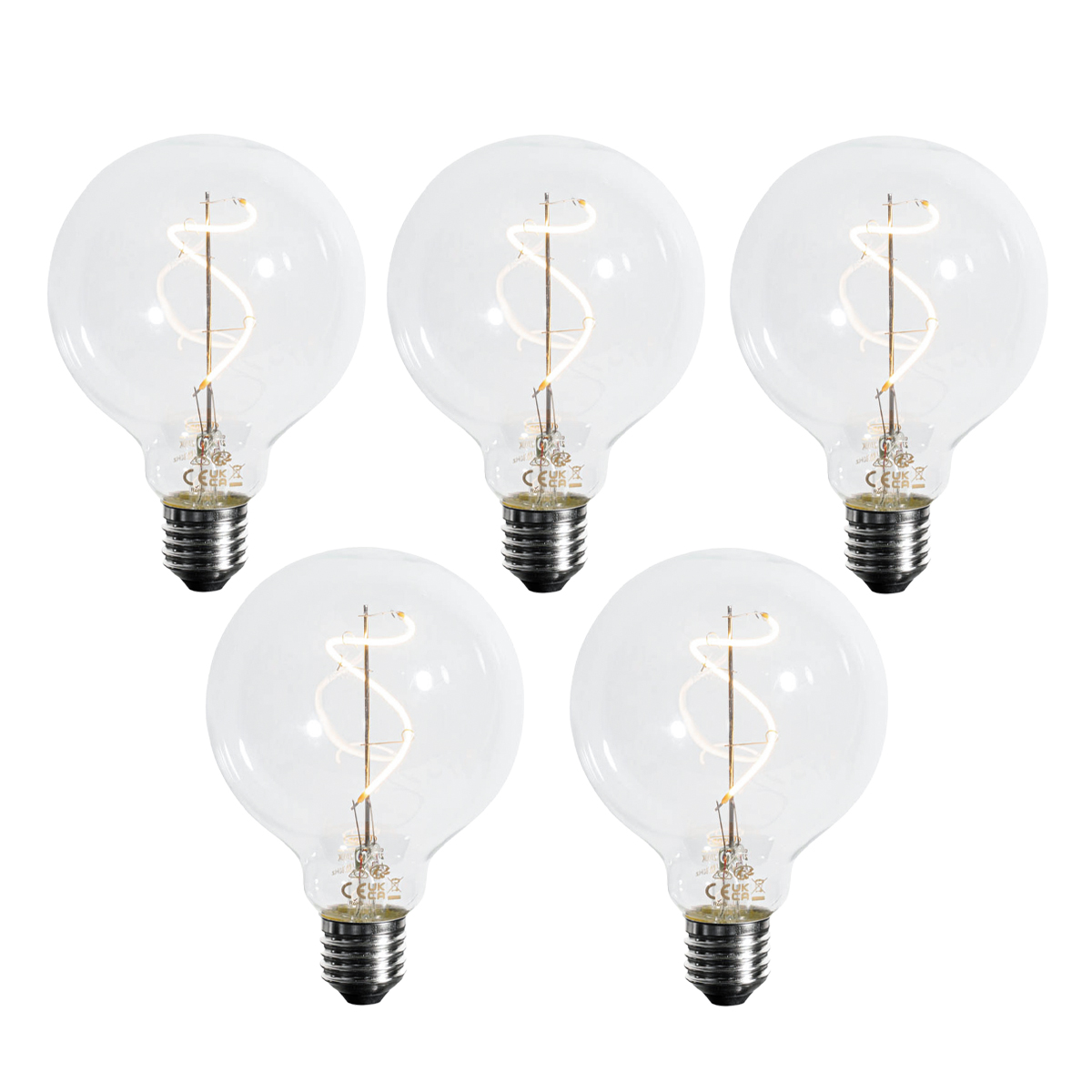 Sada 5 ks Stmívatelná LED spirálová žárovka E27 s vláknem G95 4W 270lm 2700K