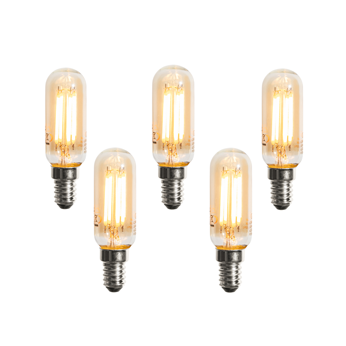 Sada 5 ks Stmívatelná LED žárovka E14 zlatá T25 4W 250lm 2200K