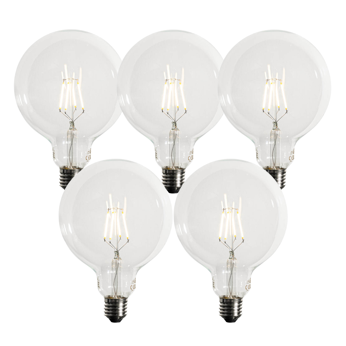 Sada 5 ks Stmívatelná LED žárovka E27 G125 5W 450lm 3000K