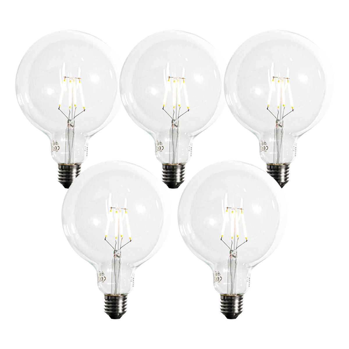 Sada 5 ks Stmívatelná LED žárovka E27 se spirálovým vláknem G125 5W 450lm 2200K