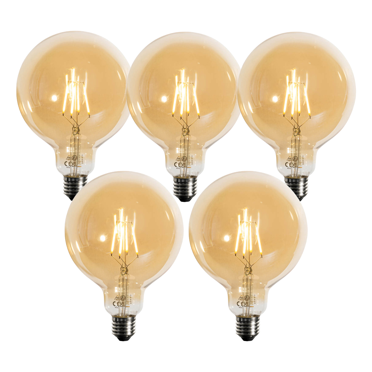 Sada 5 ks Stmívatelná LED žárovka E27 zlatá G125 4