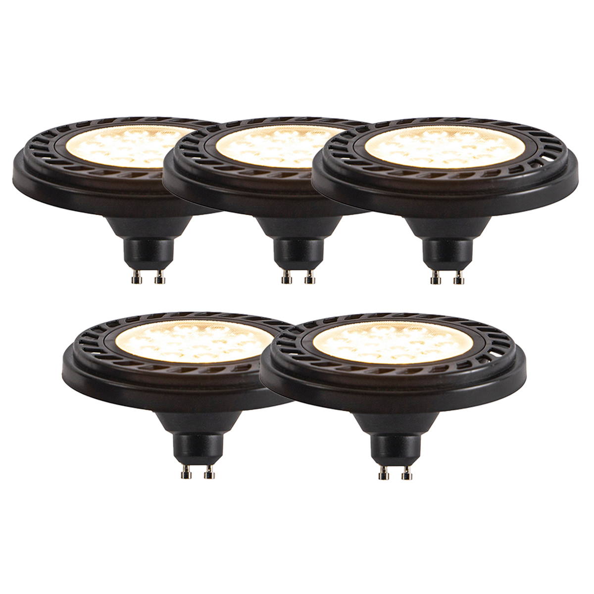 Sada 5 stmívatelných LED AR111 černých GU10 8W 600lm 2700K
