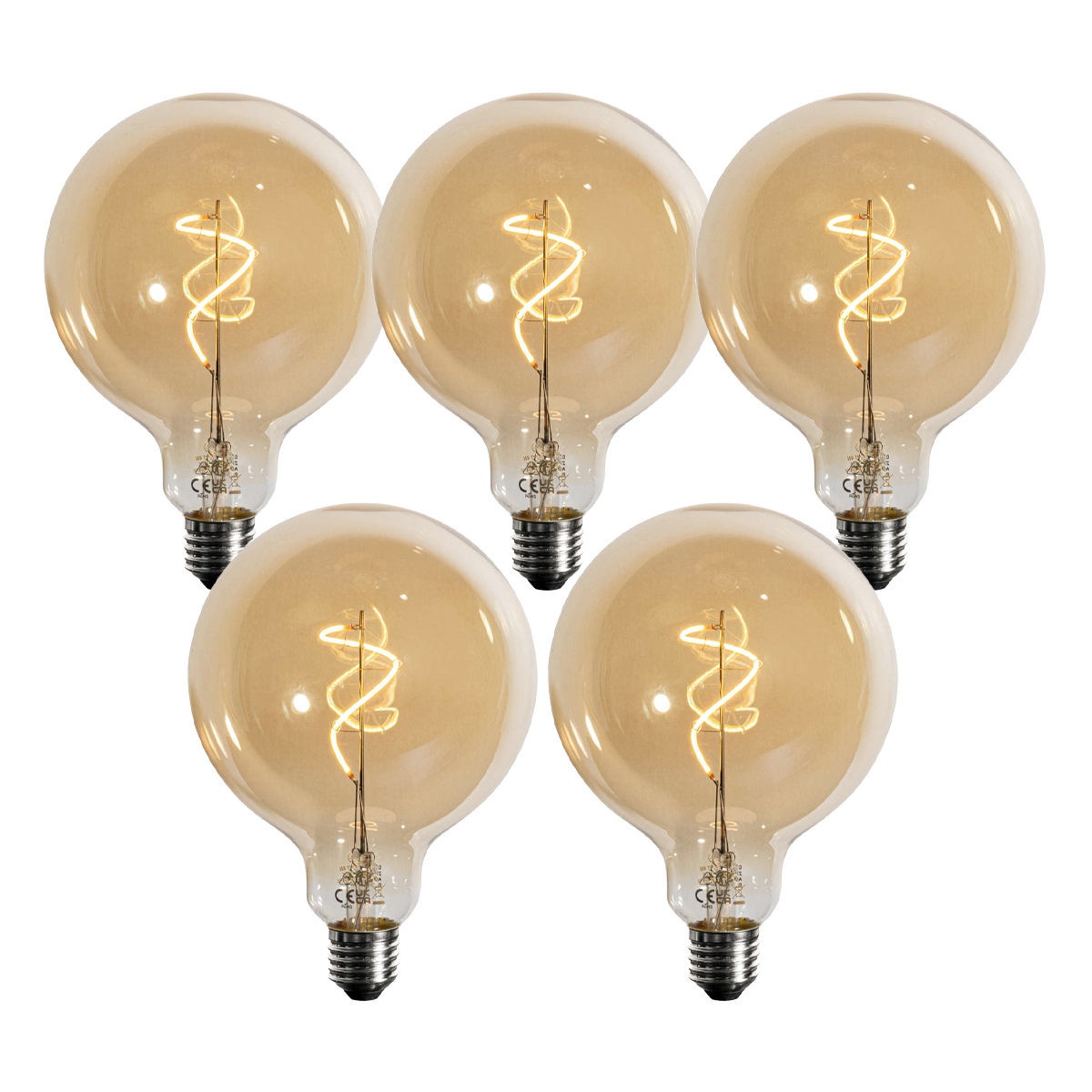 Sada 5 stmívatelných LED spirálových vláken zlatá G125 4W 270 lm 2700K