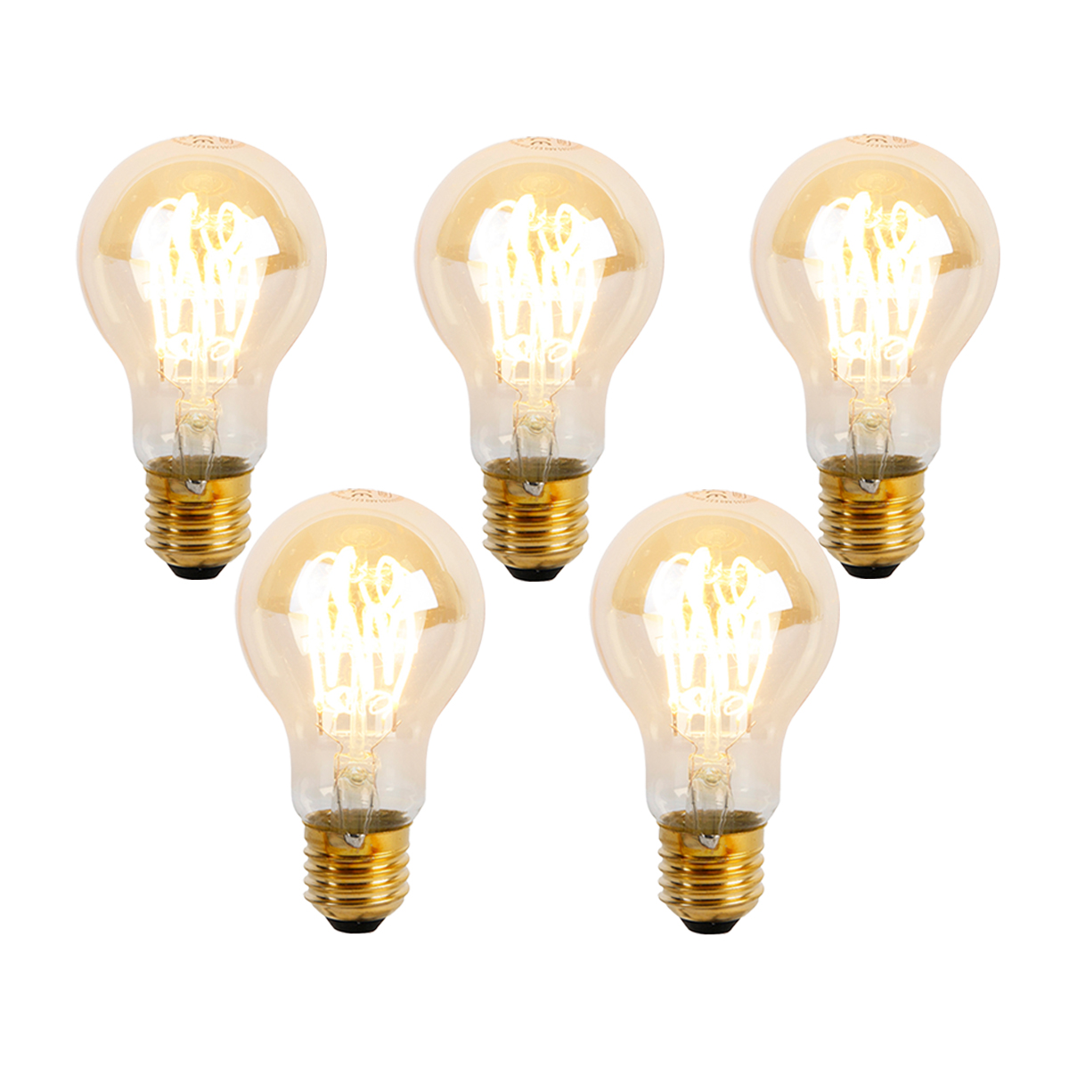 Sada 5 stmívatelných LED spirálových žárovek E27 A60 Goldline 4W 270lm 2200K