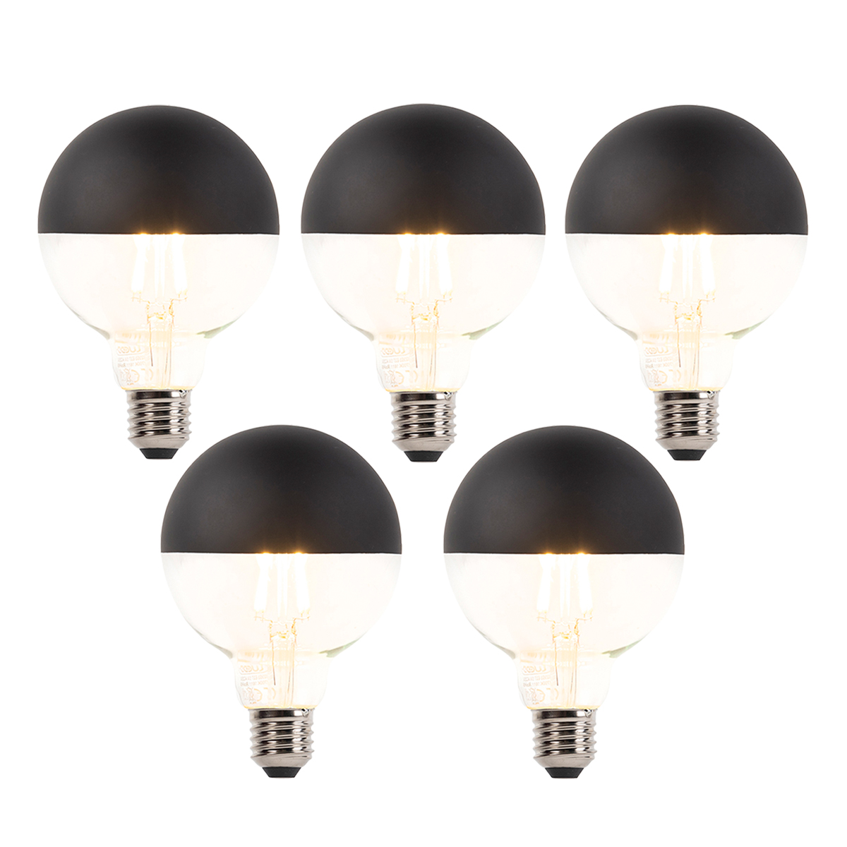 Sada 5 stmívatelných LED vláknových žárovek E27 G95 černých 550 lm 2700 K