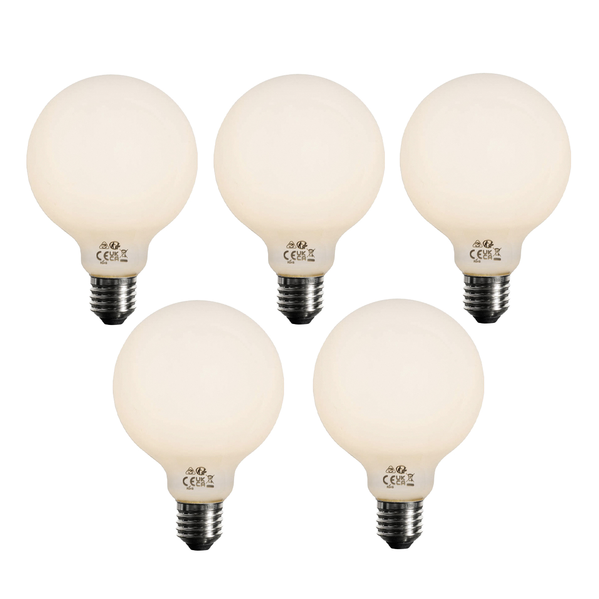 Sada 5 stmívatelných LED žárovek E27 opál G95 5W 450lm 3000K
