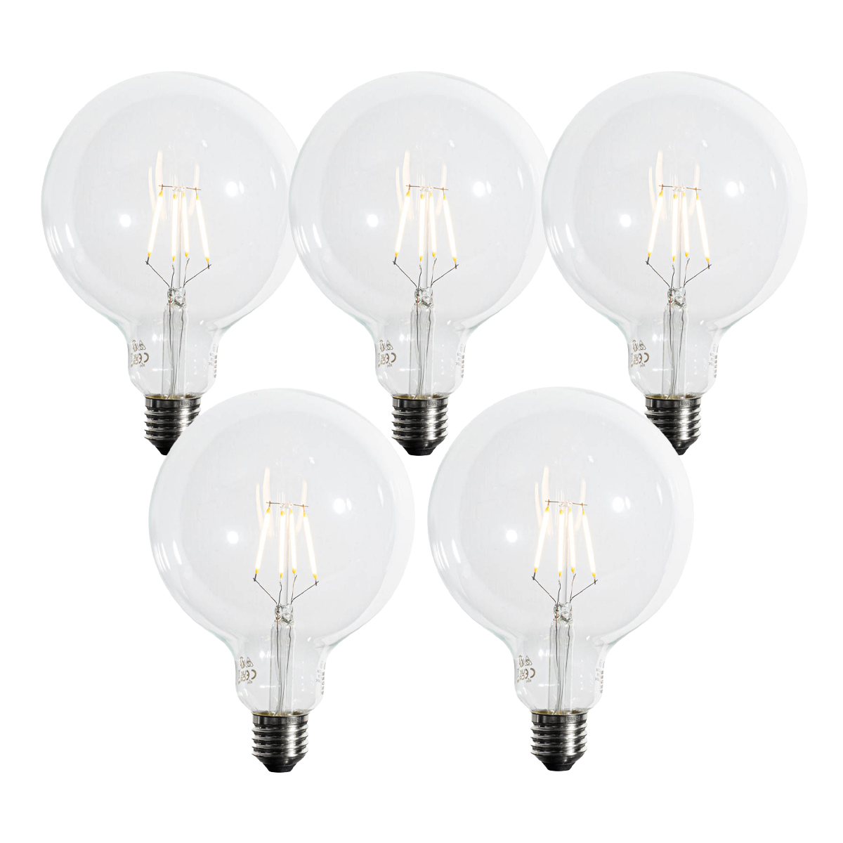 Sada 5 stmívatelných LED žárovek E27 s 3 stupni a spirálovým vláknem G125 4W 450 lm 2700K
