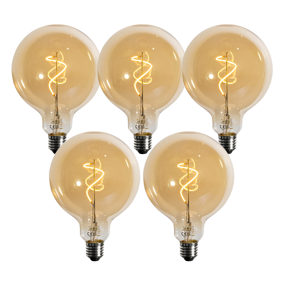 Sada 5 stmívatelných LED žárovek se spirálovým vláknem zlatá G125 4W 270 lm 2200K