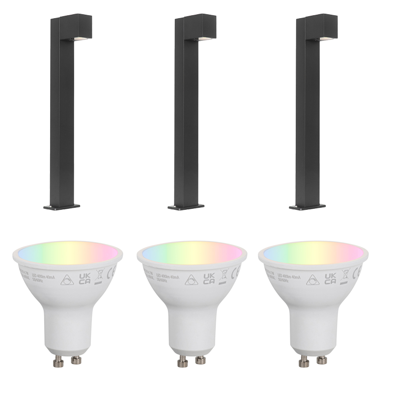 Set van 3 smart staande buitenlampen zwart 65cm IP44 - Baleno
