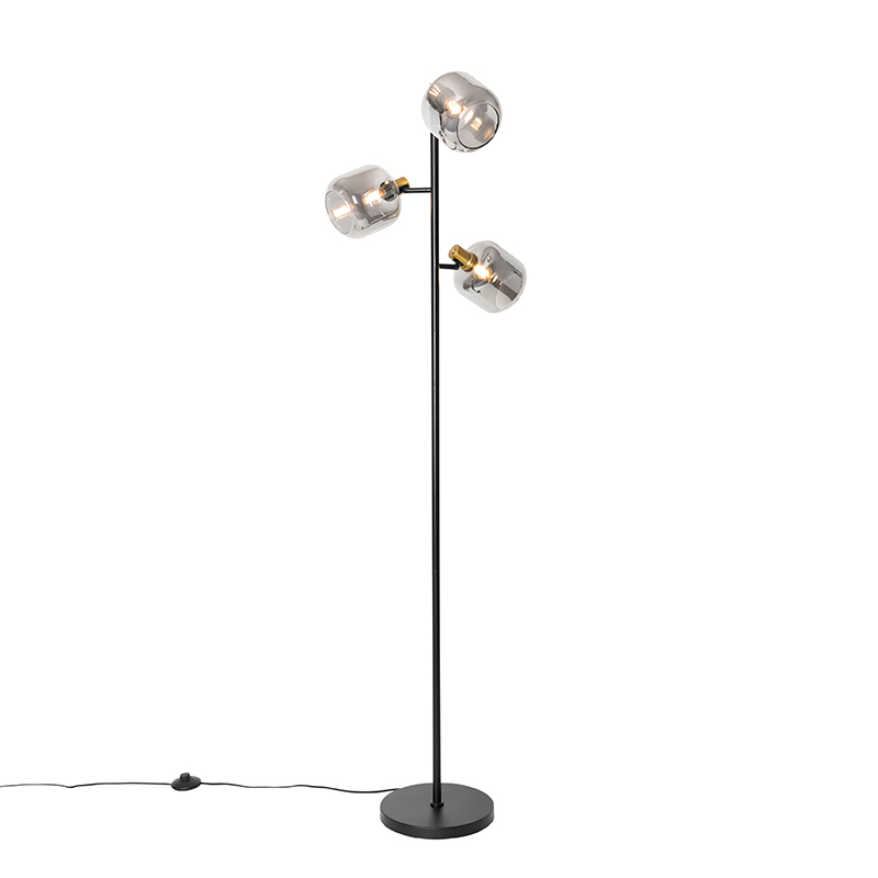 Smart Vloerlamp zwart met goud met smoke glas 3-lichts incl. 3 Wifi P45 - Zuzanna
