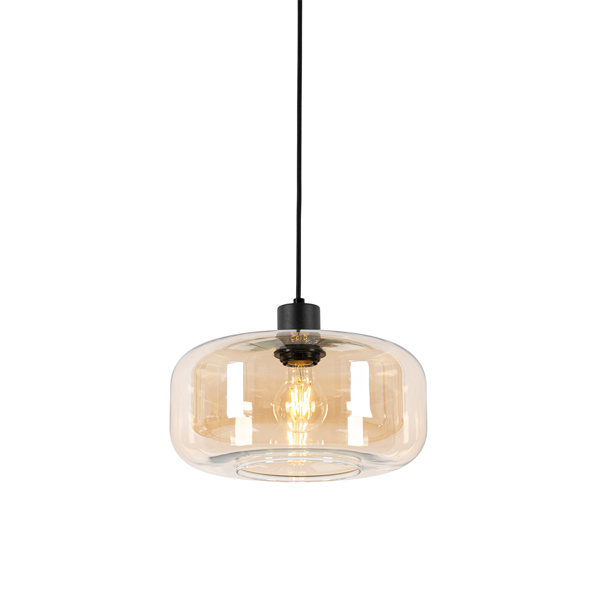 Smart hanglamp zwart met amber glas incl. Wifi A60 - Bizle