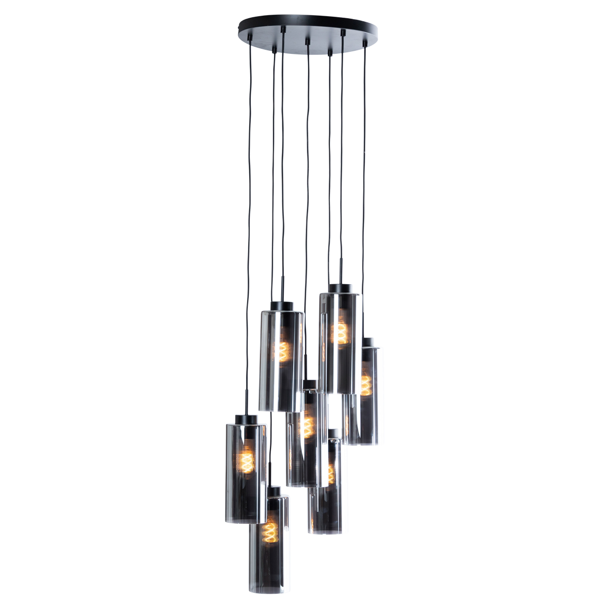 Smart hanglamp zwart met smoke glas 7-lichts incl. 7 Wifi ST64 - Laura