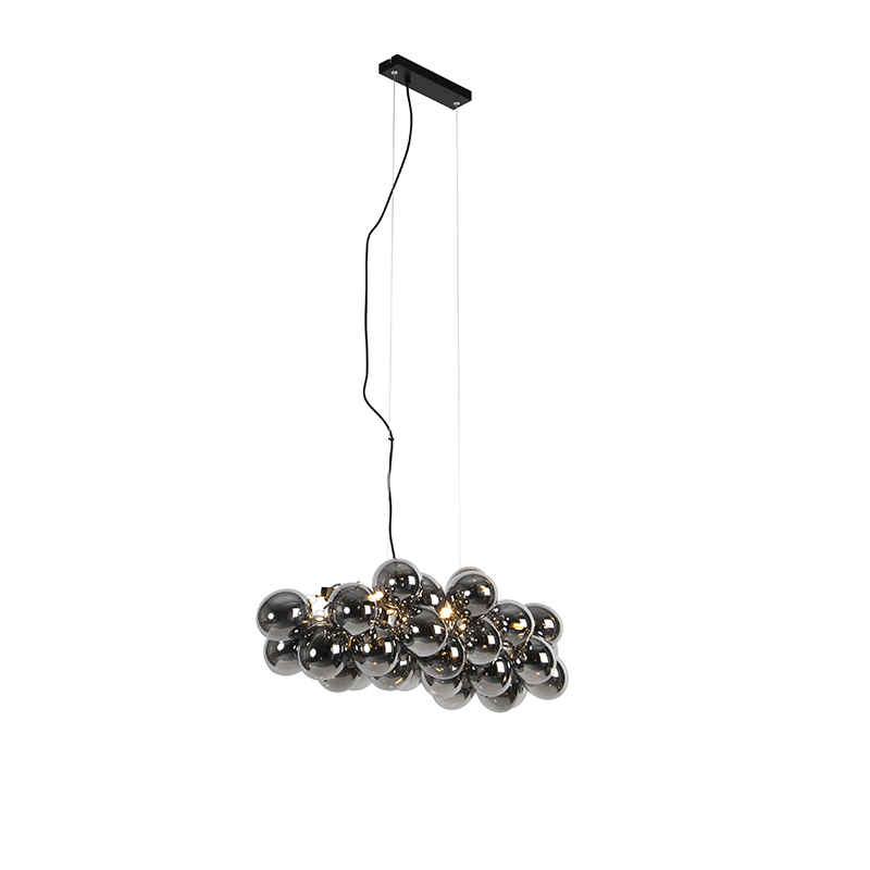 Smart hanglamp zwart met smoke glas 8-lichts incl. 8 Wifi G9 - Uvas