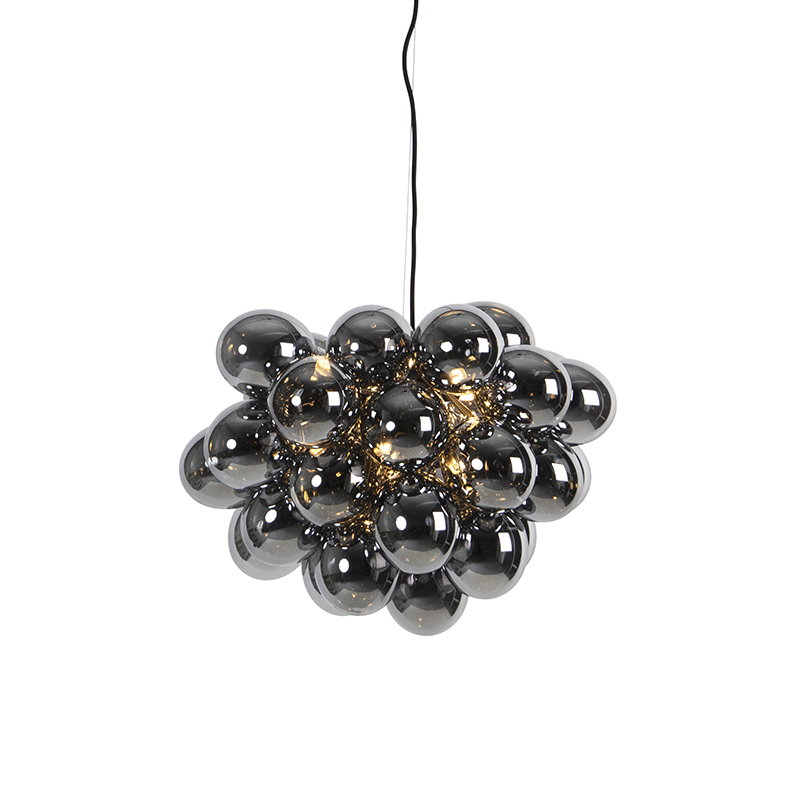 Smart hanglamp zwart met smoke glas 8-lichts rond incl. 8 Wifi G9 - Uvas