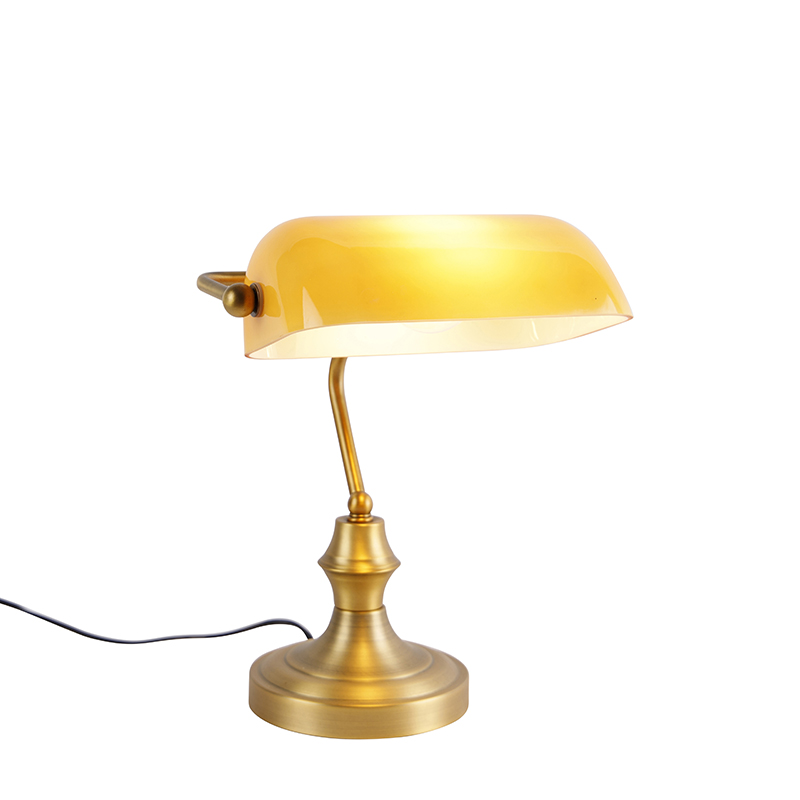 Smart notarislamp brons met amber glas incl. Wifi A60 - Banker