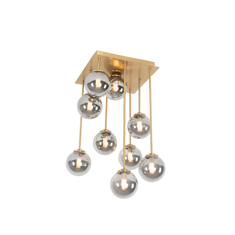 Smart plafondlamp goud 9-lichts met smoke glas incl. 9 Wifi G9 - Athens