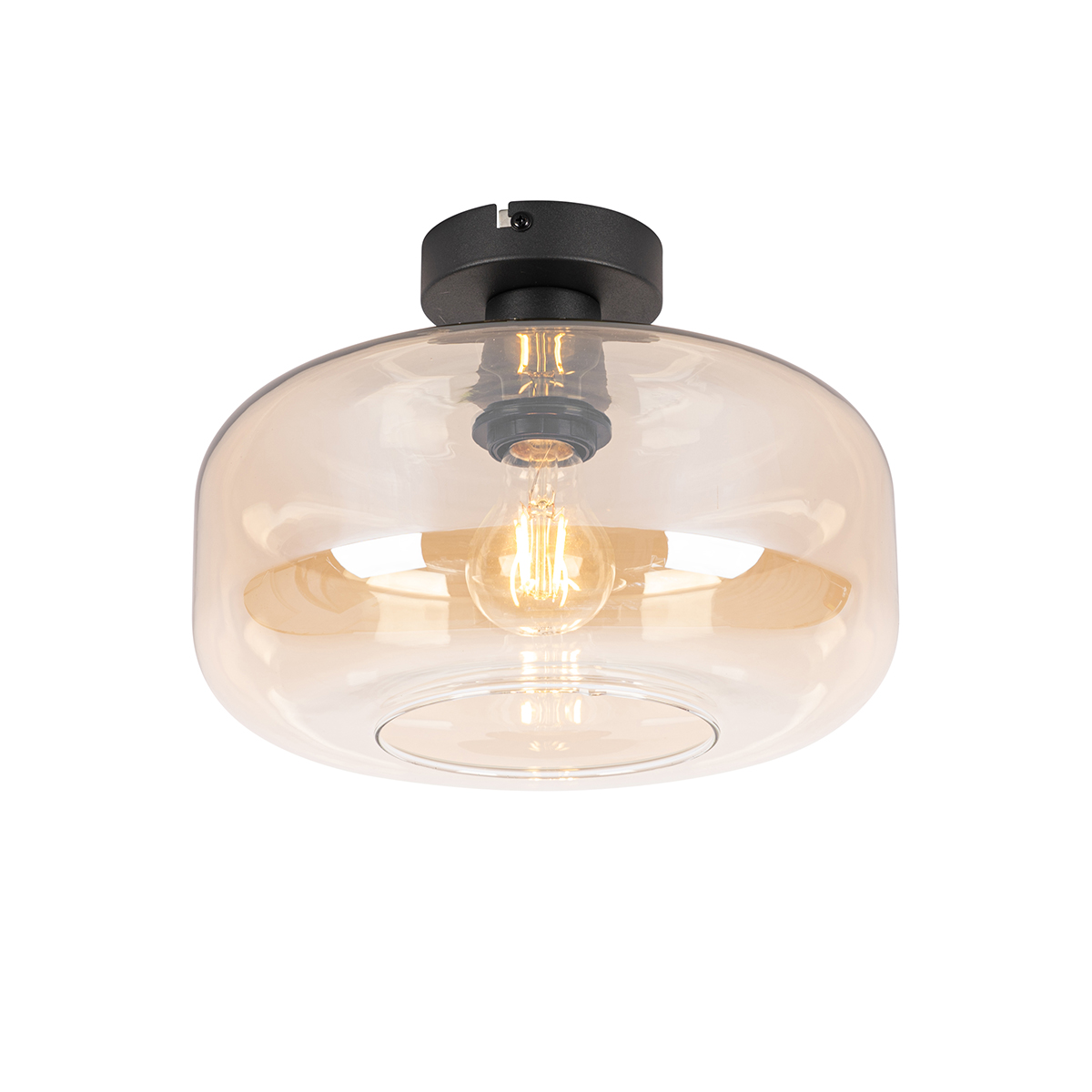 Smart plafondlamp zwart met amber glas incl. Wifi A60 - Bizle