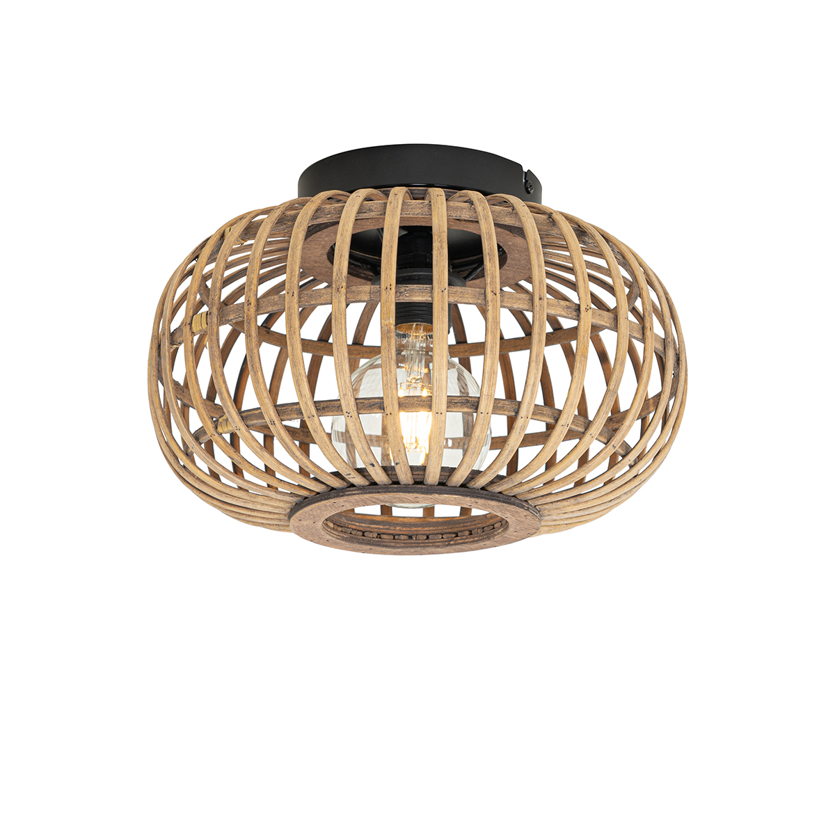 Smart plafondlamp zwart met bamboe incl. Wifi G95 - Amira