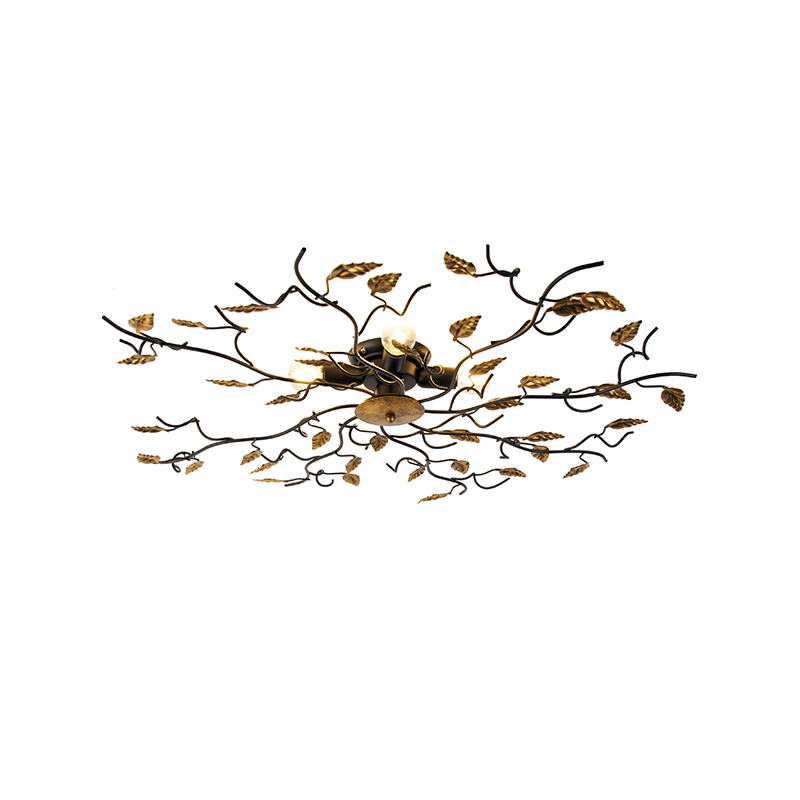 Smart plafondlamp zwart met goud 80 cm 4-lichts incl. 4 Wifi P45 - Foglie