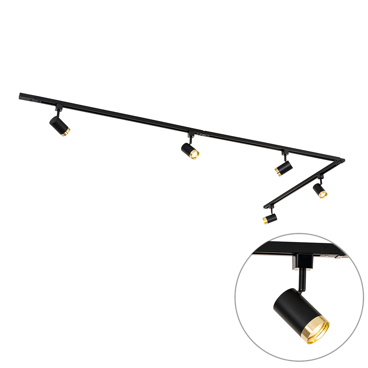 Smart railsysteem met 5 spots zwart goud 1-fase incl. 5 Wifi GU10 50mm - Iconic Jeana