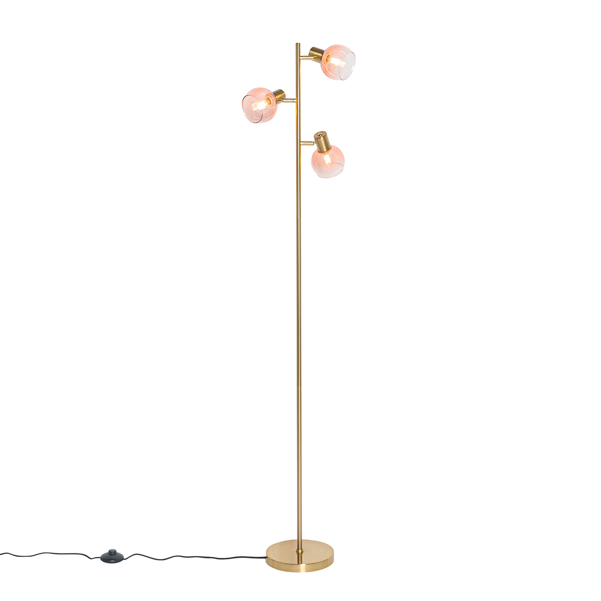 Smart vloerlamp goud met roze glas 3-lichts incl. 3 Wifi P45 - Vidro