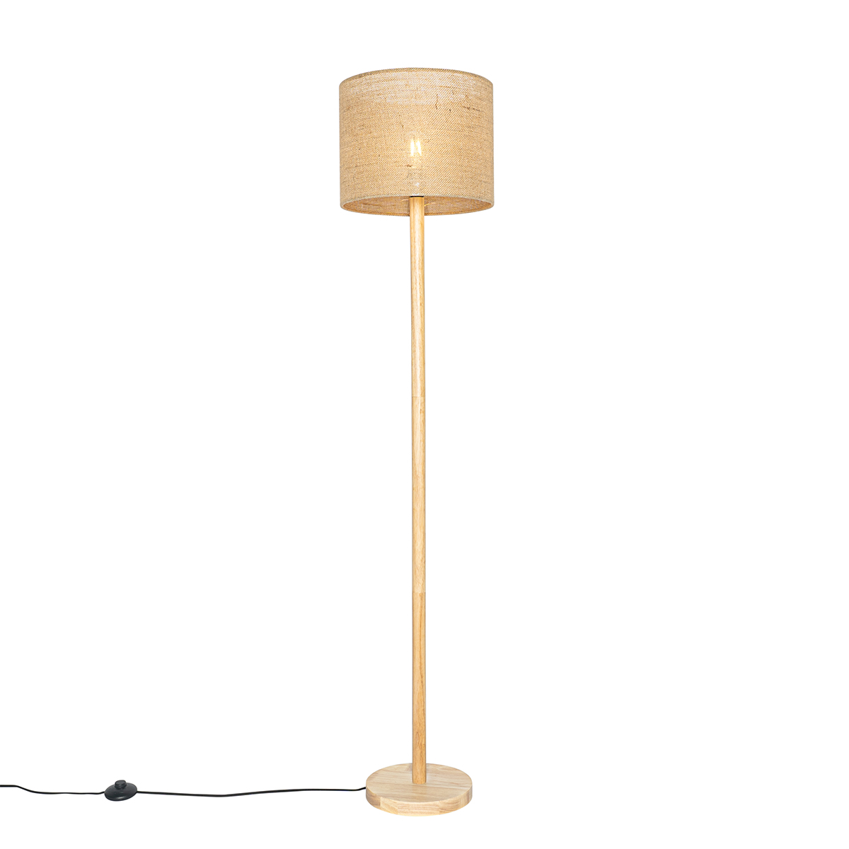 Smart vloerlamp hout met linnen kap naturel 32 cm incl. Wifi A60 - Mels