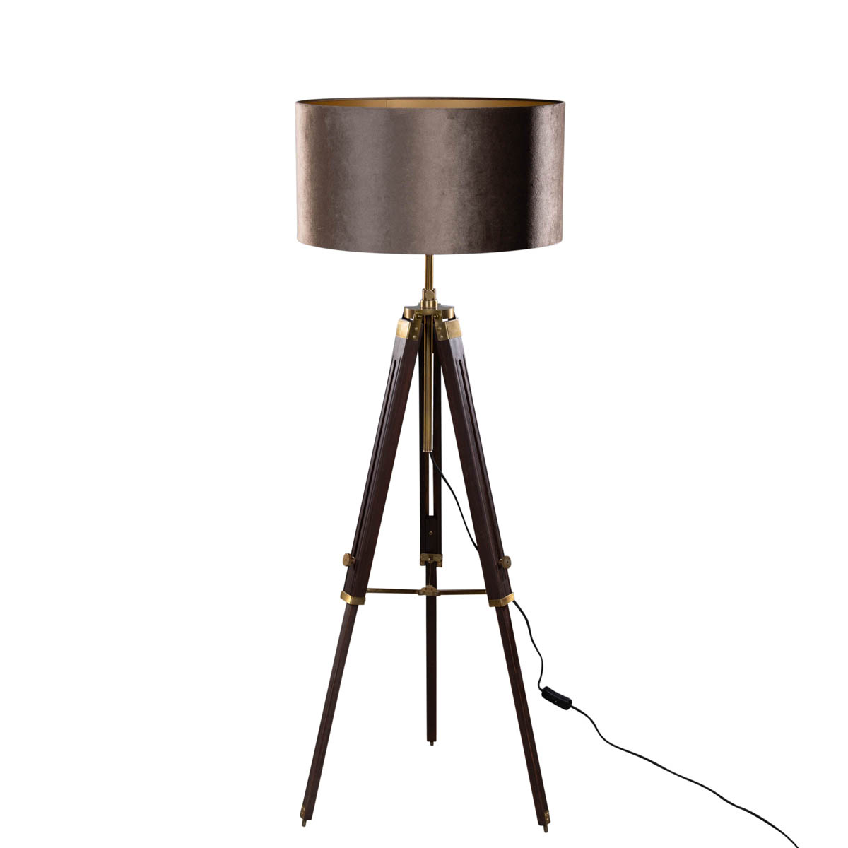 Stojací lampa Cortin s mosazným trojnohým podstavcem a hnědým sametovým stínítkem 50 cm