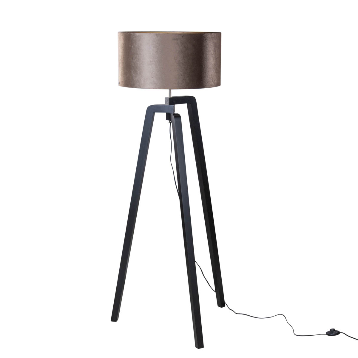 Stojací lampa černá s hnědým sametovým stínítkem 50 cm - Puros