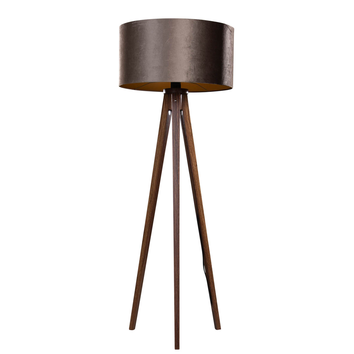 Stojací lampa na třech nohách z ořechového dřeva s hnědým sametovým stínítkem 50 cm - Tripod Classic