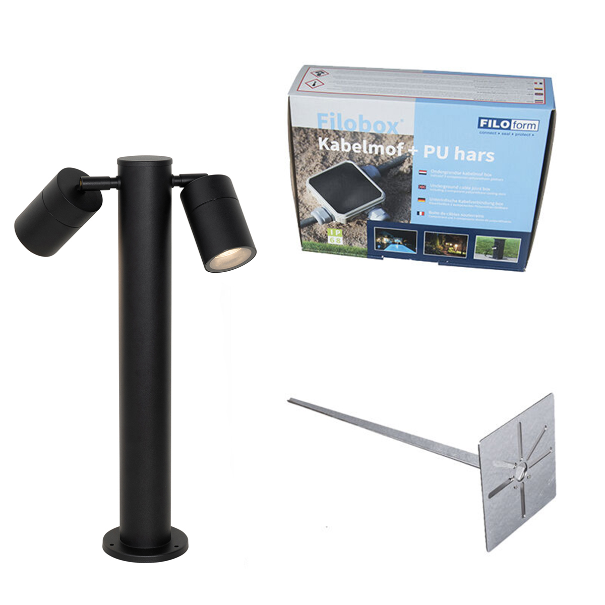 Stojací venkovní lampa černá 45 cm IP44 nastavitelná 2-světlo - Duo