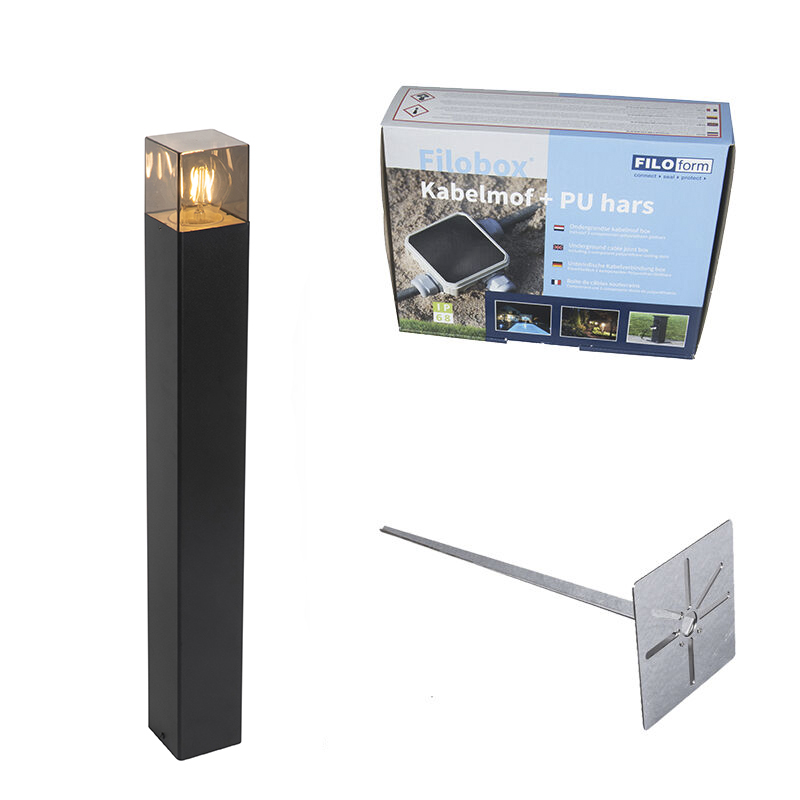 Stojací venkovní lampa černá 70 cm IP44 s kouřovým sklem - Dánsko