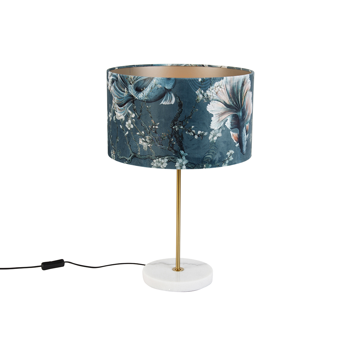 Stolní lampa mosazná s sametovým stínidlem
