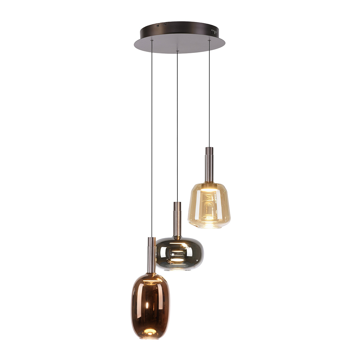 Závěsné svítidlo černé s vícebarevným sklem kulaté vč. LED 3-světla Easylift - Irides
