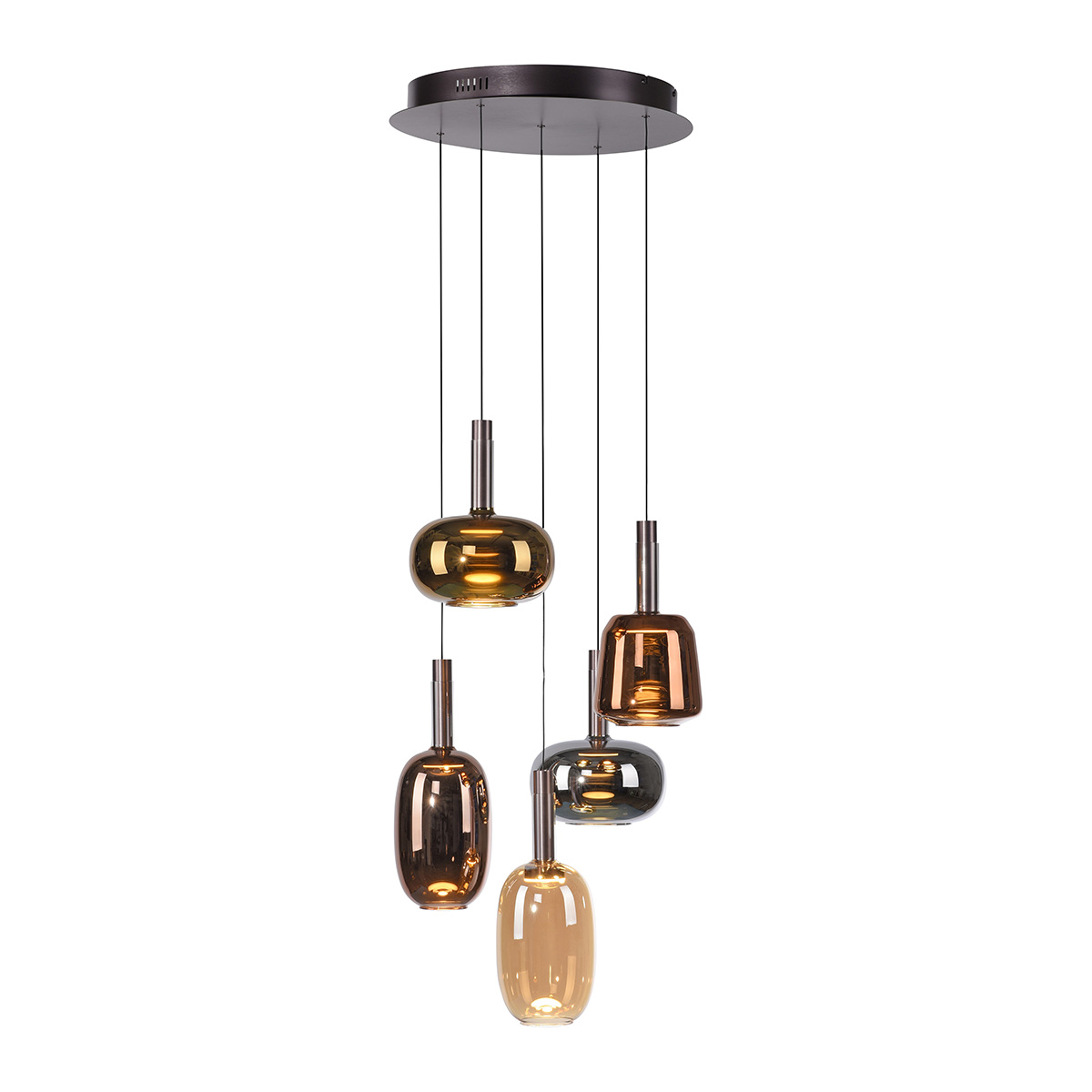 Závěsné svítidlo černé s vícebarevným sklem kulaté vč. LED 6-světel Easylift - Irides