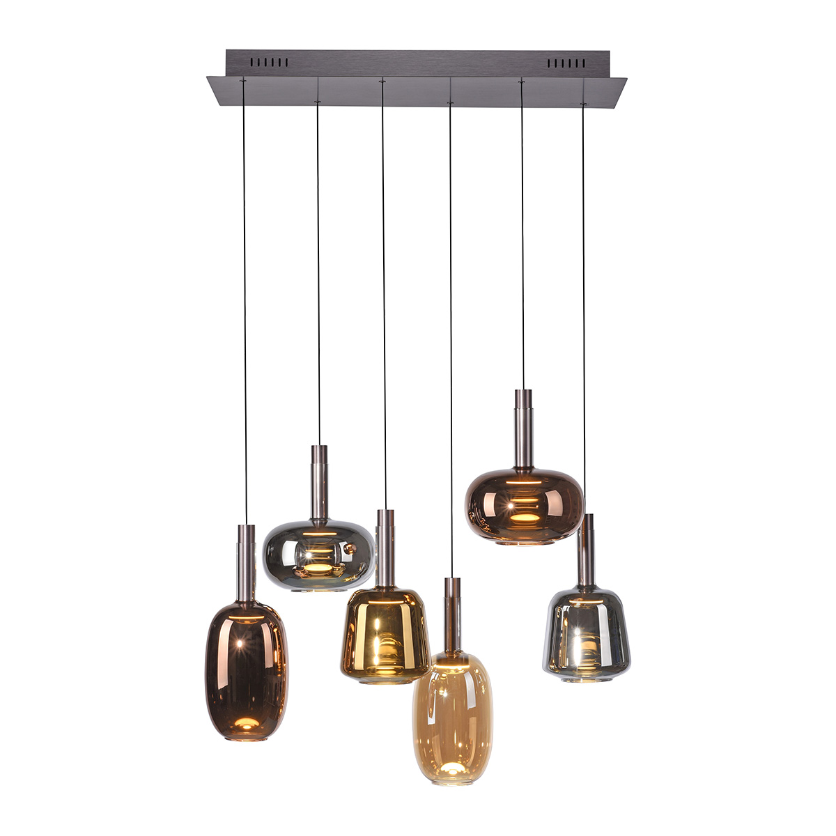 Závěsné svítidlo černé s vícebarevným sklem vč. LED 6-světel Easylift - Irides