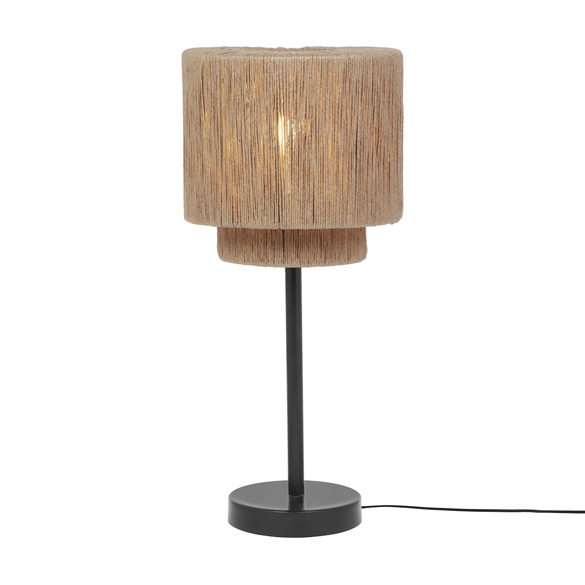 Japandi stolní lampa černá s hnědým lanem - Smilla