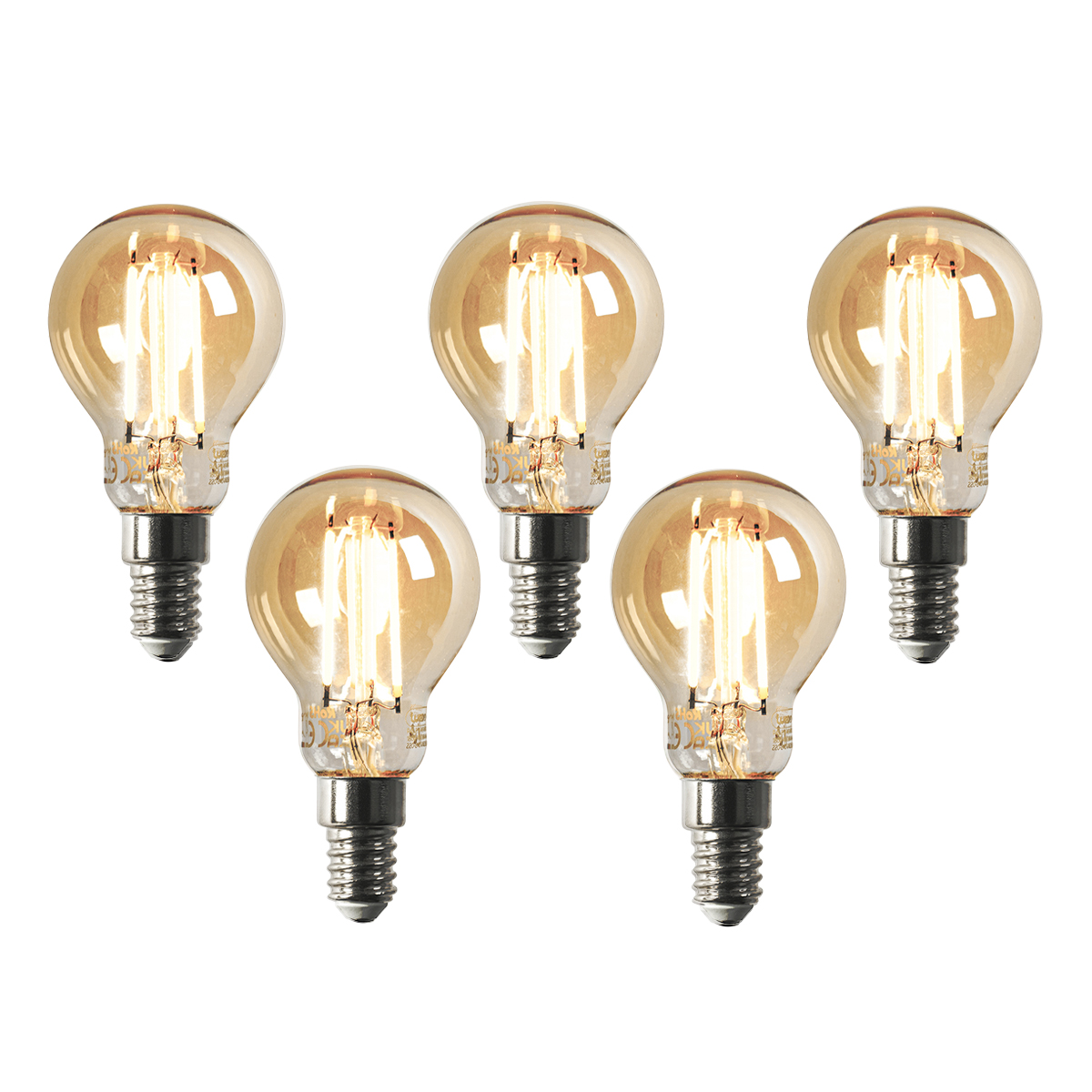 Sada 5 ks Smart E14 stmívatelná v Kelvinech LED lampa P45 goldline 4