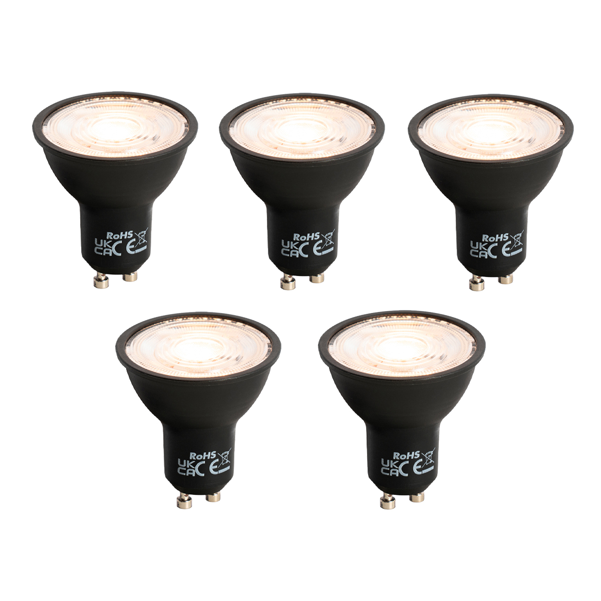 Sada 5 stmívatelných LED žárovek GU10 černých 6W 500lm 2700K