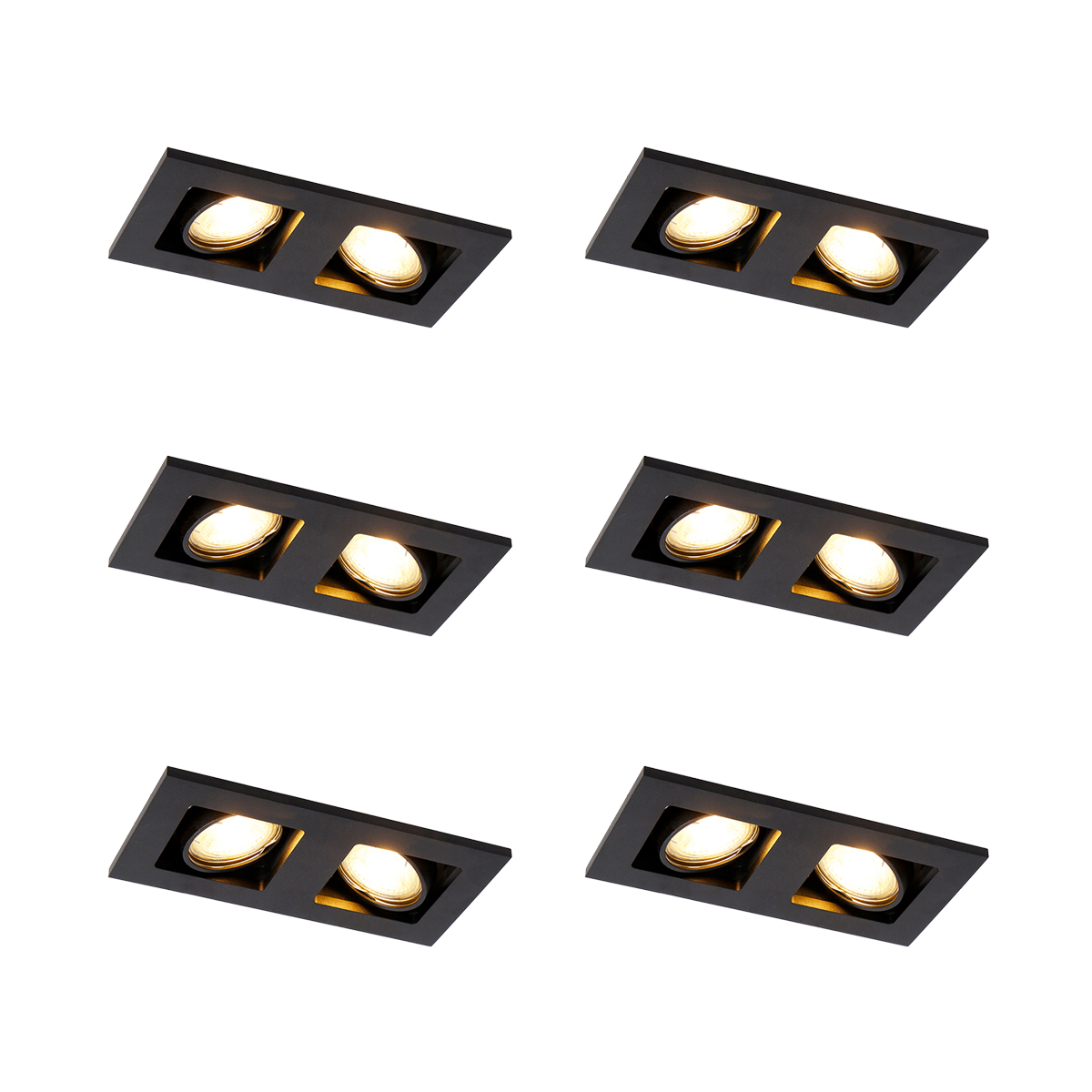 Sada 6 ks Obdélníkové zapuštěné bodové svítidlo 2-light black - Qure