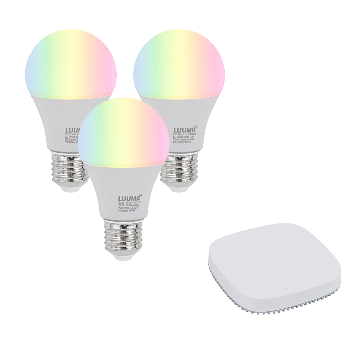 Set van 3 smart E27 dimbare LED lamp A60 9W 806 lm 2700K-6500K incl. Zigbee Smart Hub