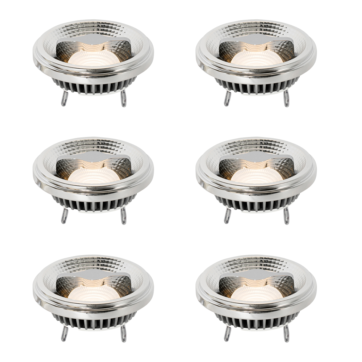 Set van 6 G53 dimbare LED lampen 111mm 12W 600 lm 2700K