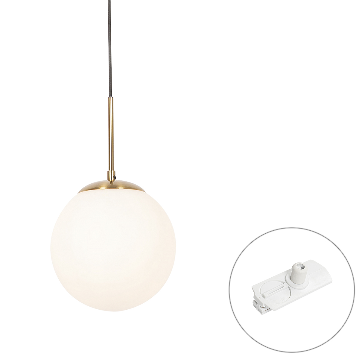 Art Deco hanglamp goud met opaal glas incl. rail adapter wit 1-fase - Iconic Flore