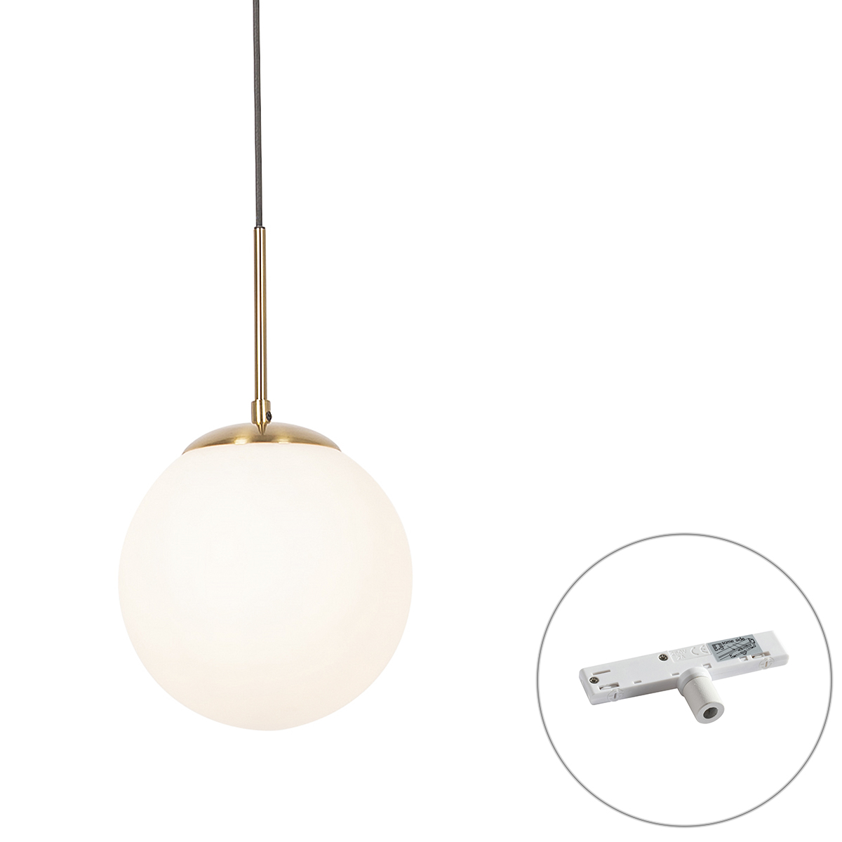 Art Deco hanglamp goud met opaal glas incl. rail adapter wit 1-fase - Slimline Flore