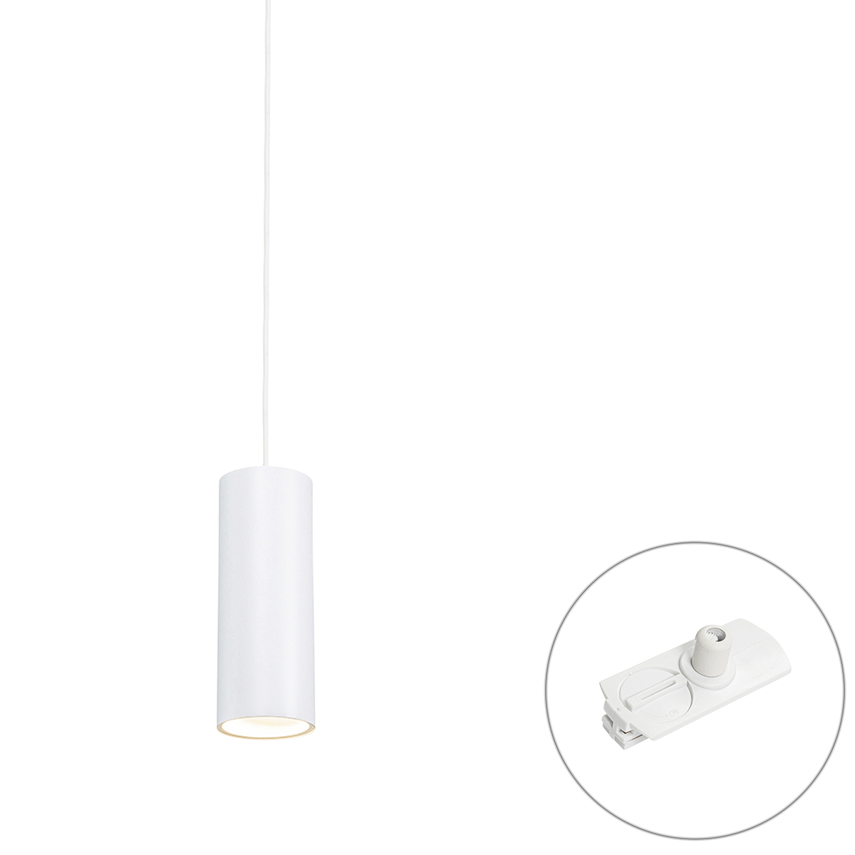 Design hanglamp wit incl. rail adapter 1-fase - Iconic Tubo