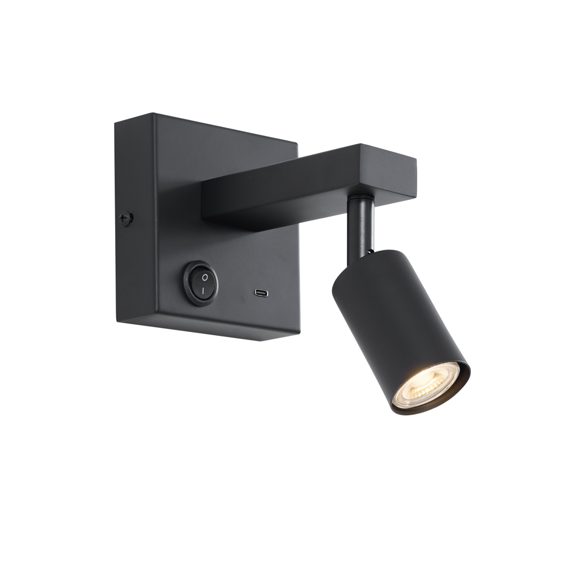 Moderní černá nástěnná lampa s USB-C