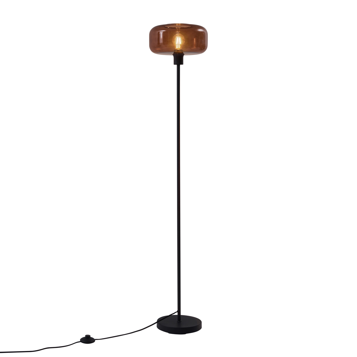 Retro stojací lampa černá s bronzovým sklem - Bizle